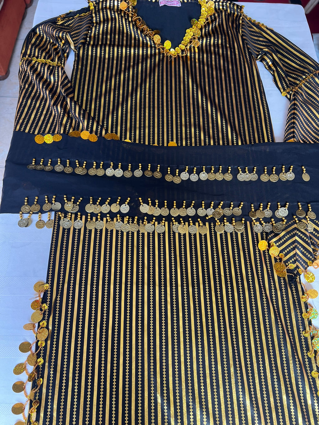 Saidi belly dance Galabia, Handmade belly dance dress with dancing hip scarf جلابية رقص شرقى صعيدى