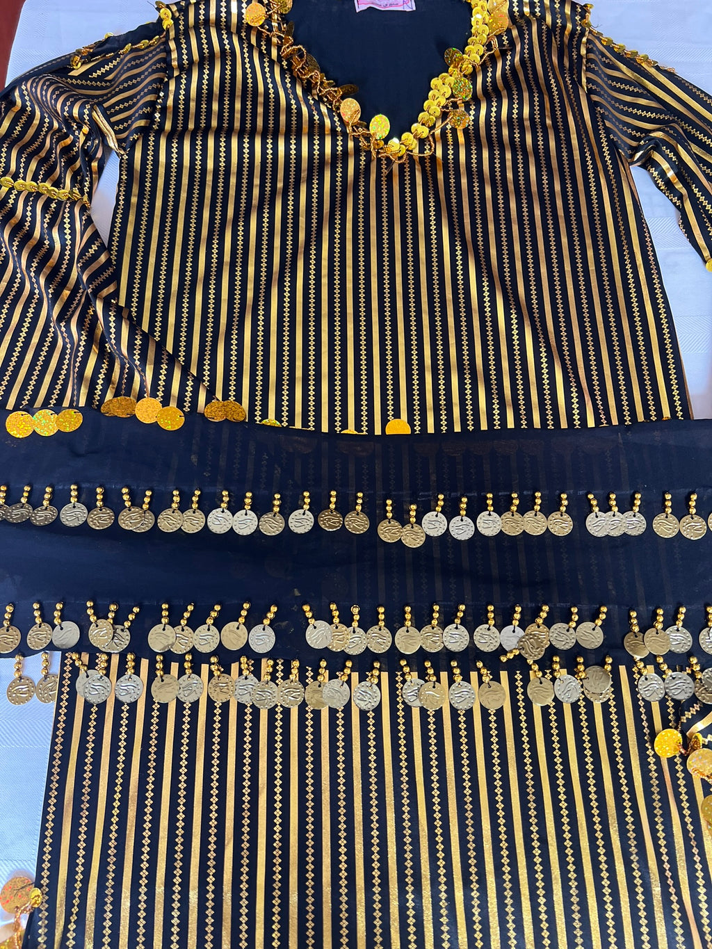 Saidi belly dance Galabia, Handmade belly dance dress with dancing hip scarf جلابية رقص شرقى صعيدى