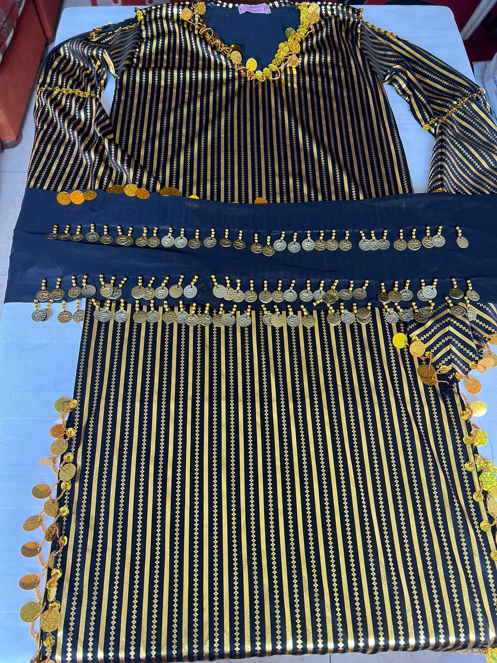 Saidi belly dance Galabia, Handmade belly dance dress with dancing hip scarf جلابية رقص شرقى صعيدى