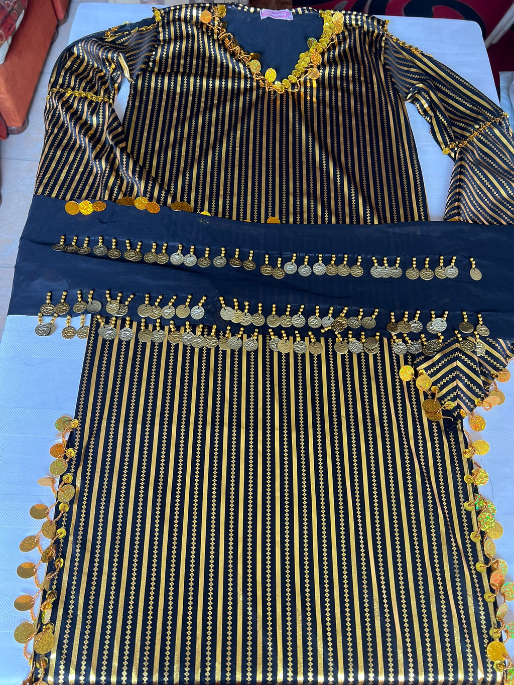 Saidi belly dance Galabia, Handmade belly dance dress with dancing hip scarf جلابية رقص شرقى صعيدى