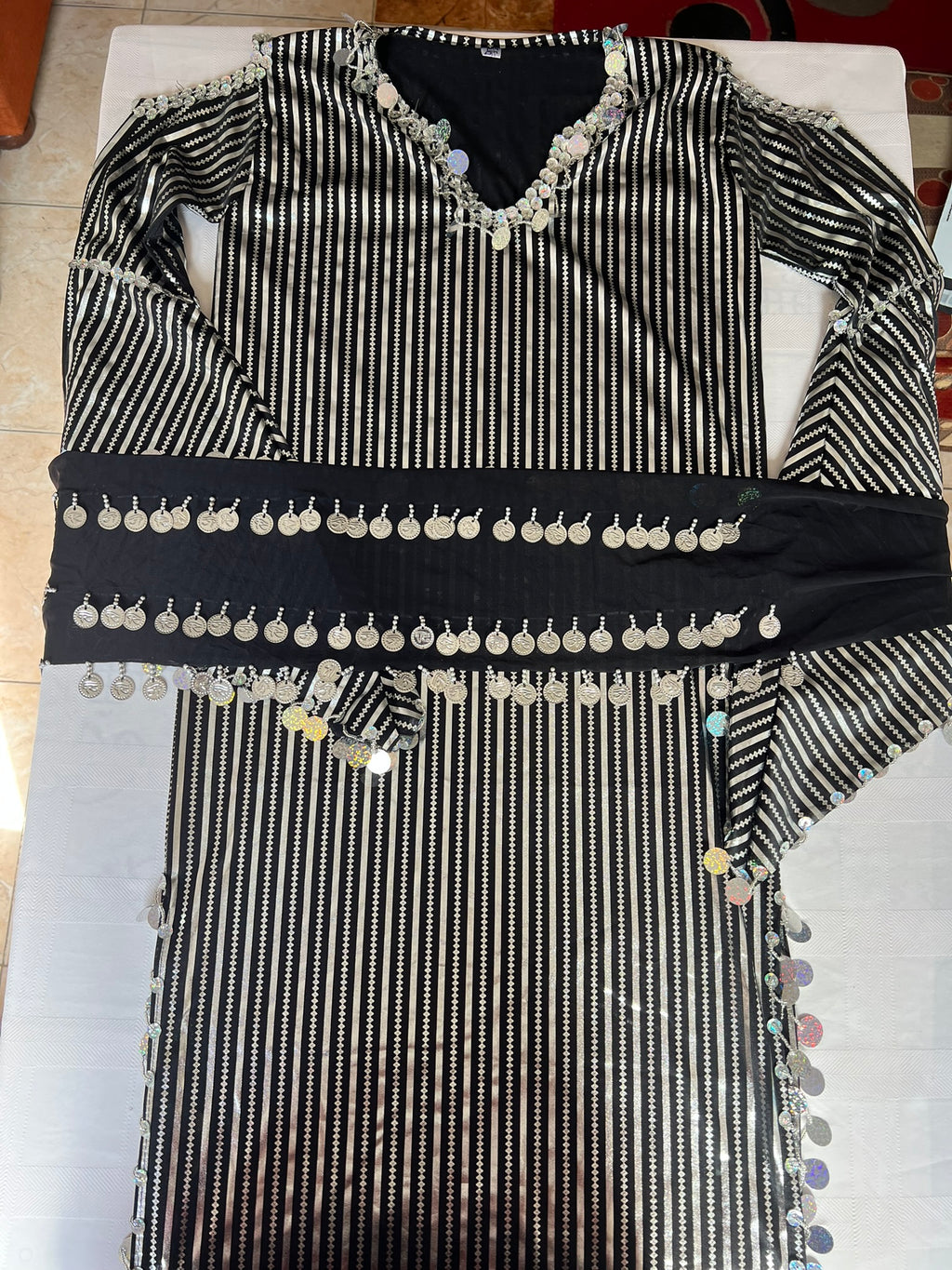 Egyptian belly dance striped dress, Saidi dancing Galabia, handmade dance outfit جلابية رقص شرقى صعيدى