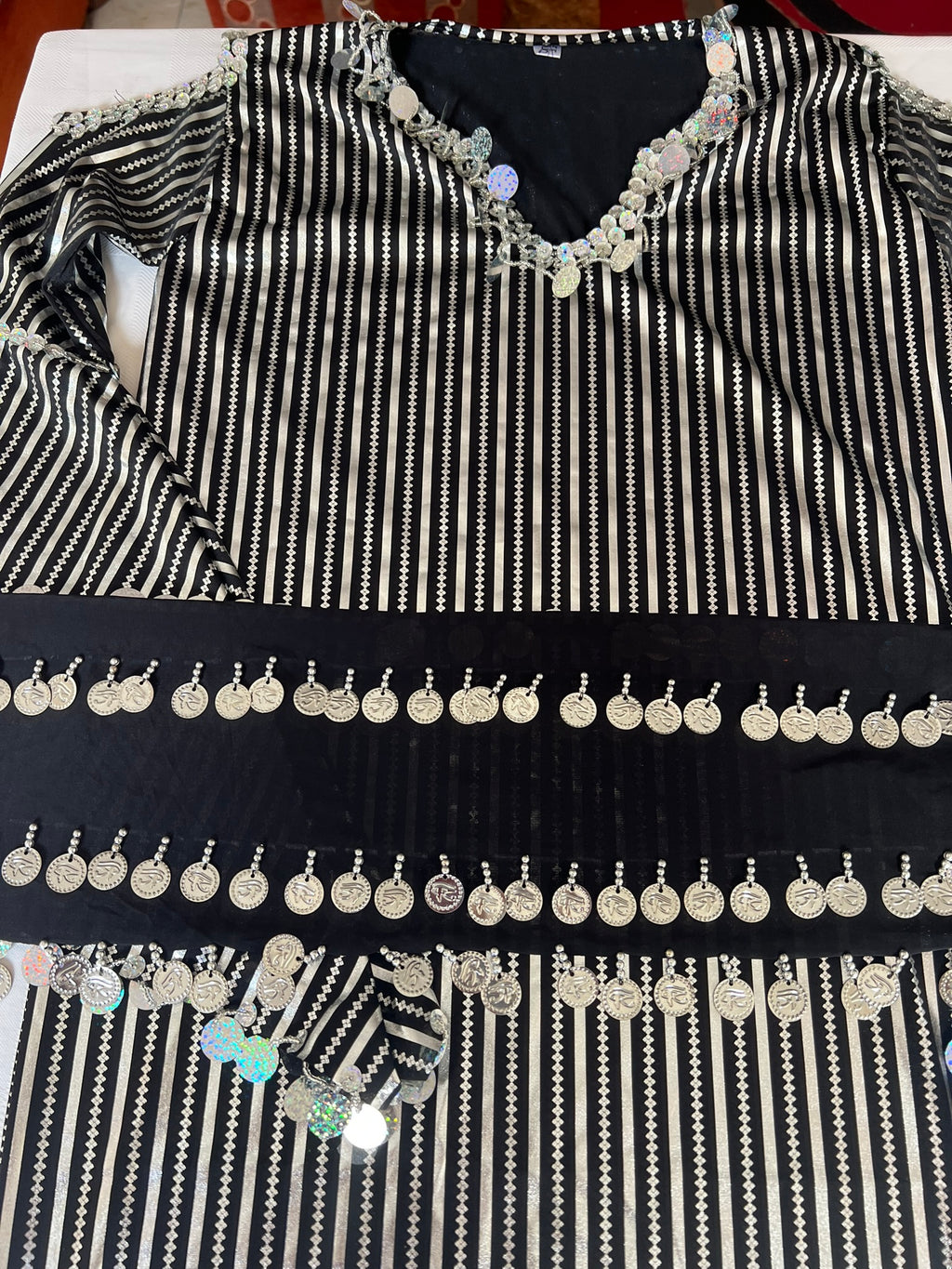 Egyptian belly dance striped dress, Saidi dancing Galabia, handmade dance outfit جلابية رقص شرقى صعيدى