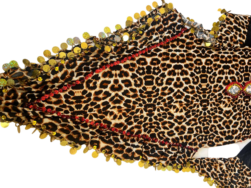 Leopard print belly dance dress, handmade embellished dancing outfit, one-size