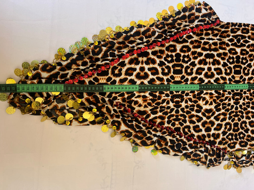 Leopard print belly dance dress, handmade embellished dancing outfit, one-size