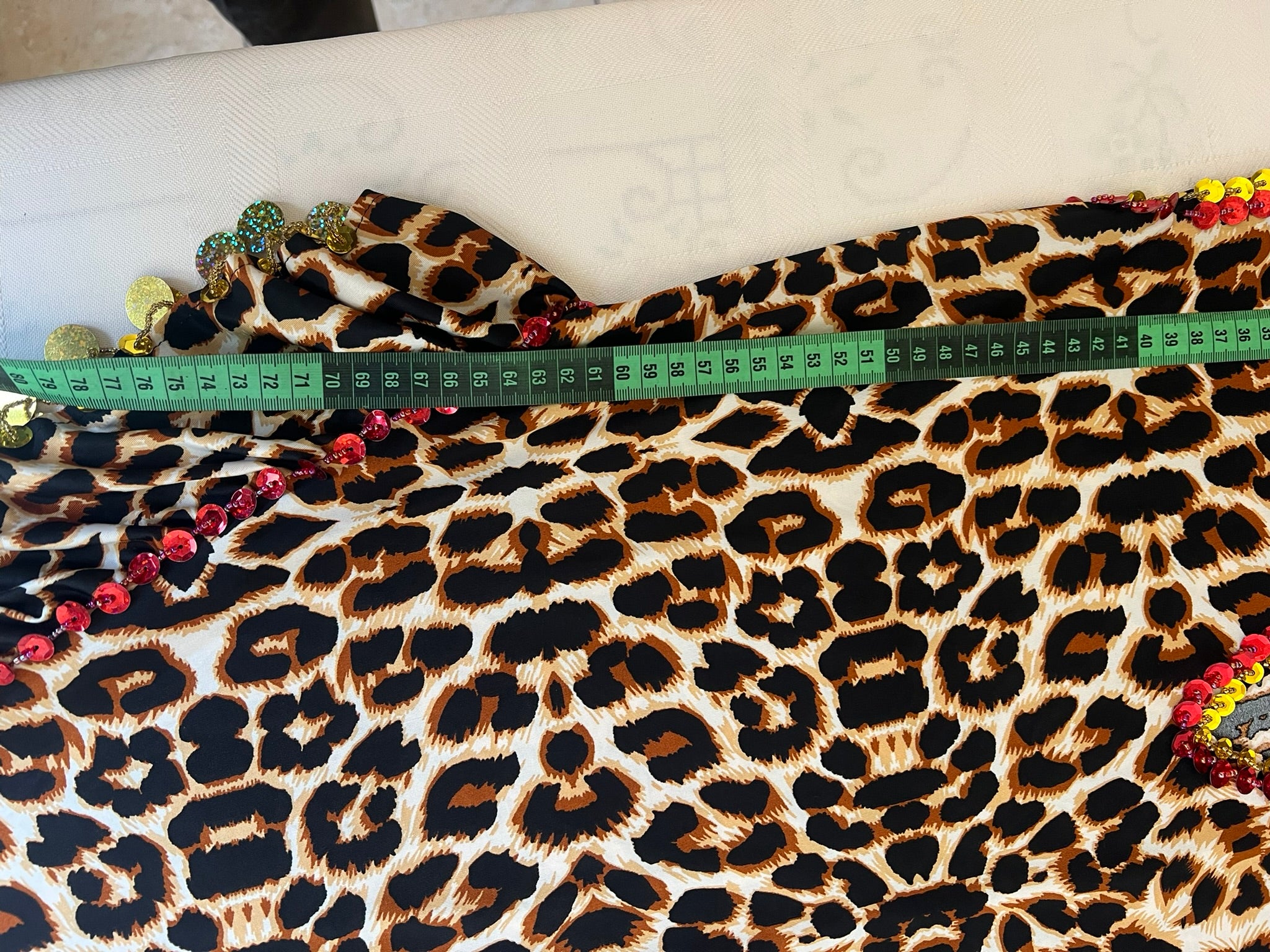 Leopard print belly dance dress, handmade embellished dancing outfit, one-size