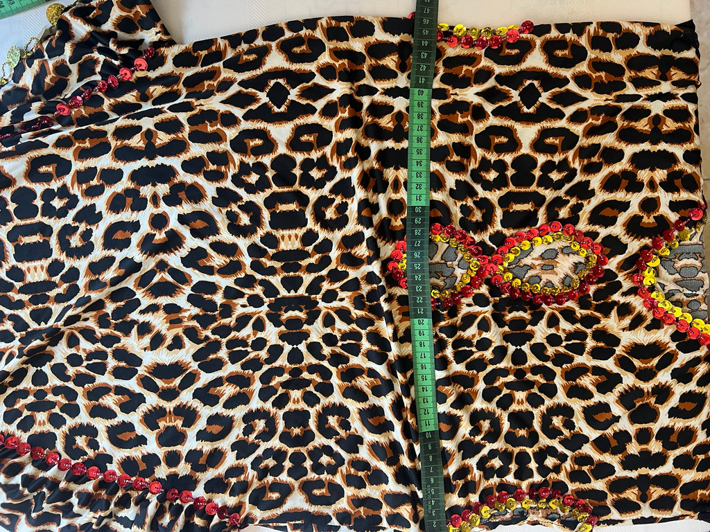 Leopard print belly dance dress, handmade embellished dancing outfit, one-size