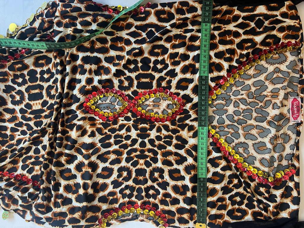 Leopard print belly dance dress, handmade embellished dancing outfit, one-size