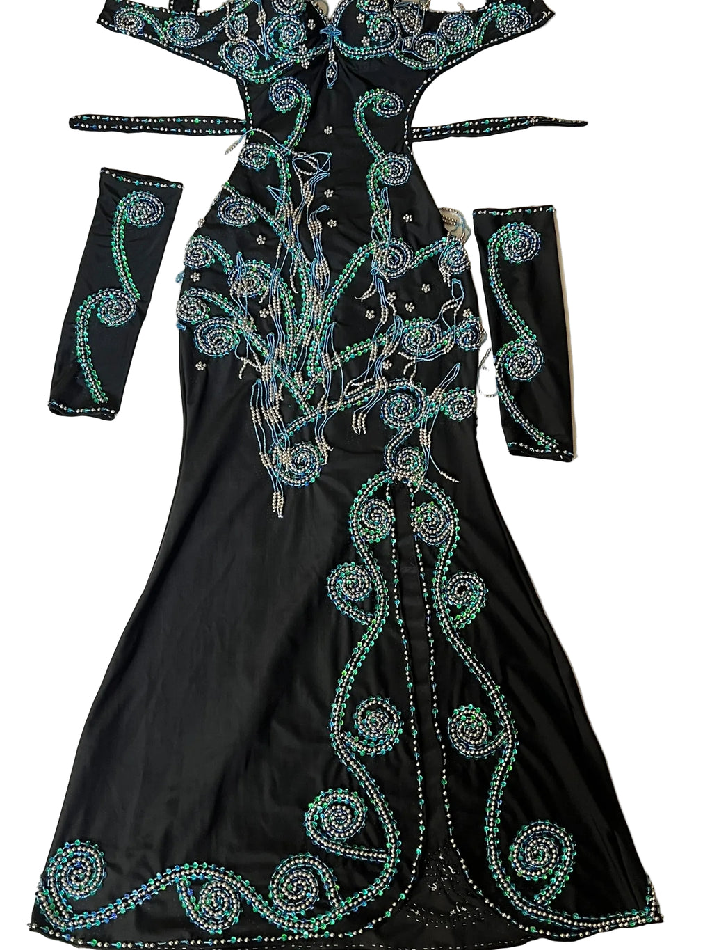 Professional Sexy Custom-Made Belly Dance Costume Belly Dancer one-piece Dress + Arm Pieces + Head piece, Handmade Embellished Dance outfit