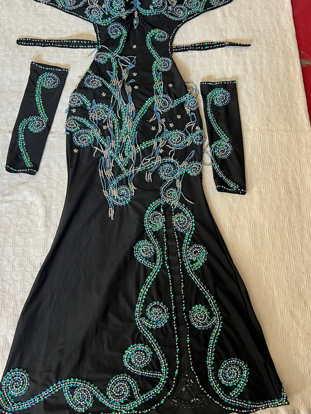 Professional Sexy Custom-Made Belly Dance Costume Belly Dancer one-piece Dress + Arm Pieces + Head piece, Handmade Embellished Dance outfit