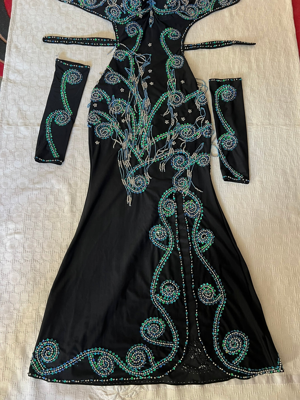 Professional Sexy Custom-Made Belly Dance Costume Belly Dancer one-piece Dress + Arm Pieces + Head piece, Handmade Embellished Dance outfit