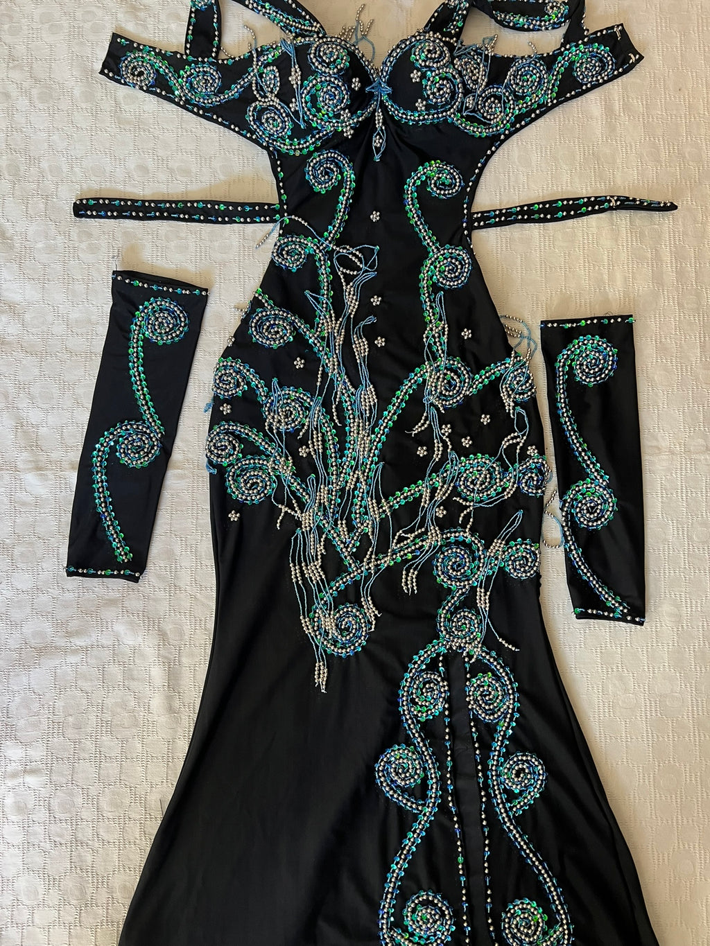 Professional Sexy Custom-Made Belly Dance Costume Belly Dancer one-piece Dress + Arm Pieces + Head piece, Handmade Embellished Dance outfit