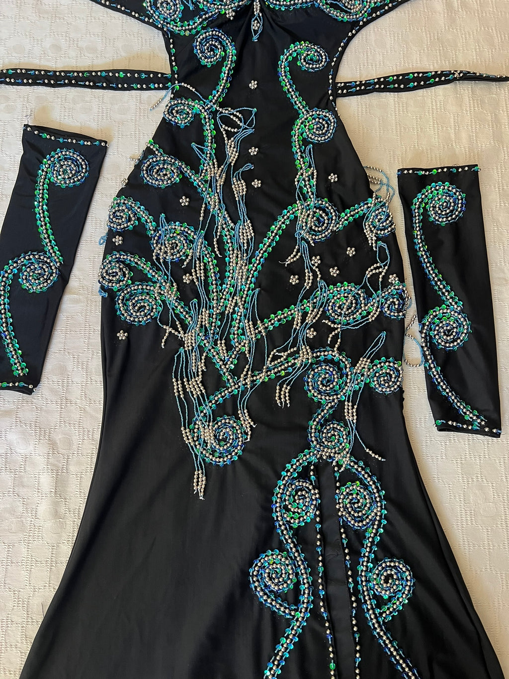 Professional Sexy Custom-Made Belly Dance Costume Belly Dancer one-piece Dress + Arm Pieces + Head piece, Handmade Embellished Dance outfit