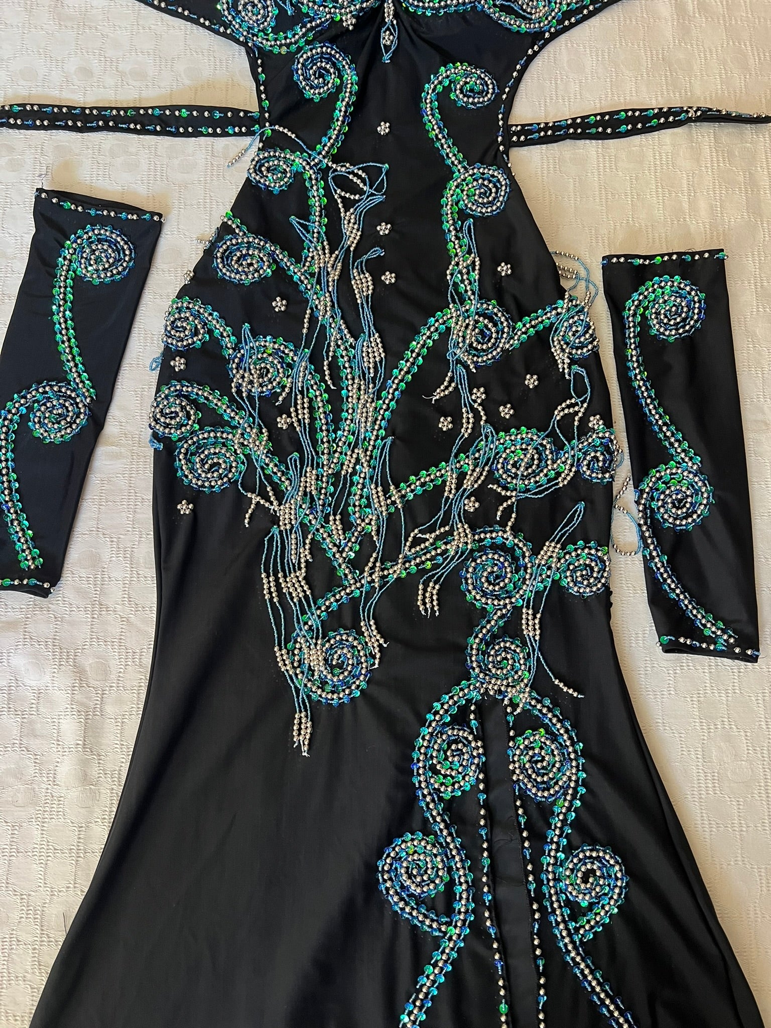 Professional Sexy Custom-Made Belly Dance Costume Belly Dancer one-piece Dress + Arm Pieces + Head piece, Handmade Embellished Dance outfit