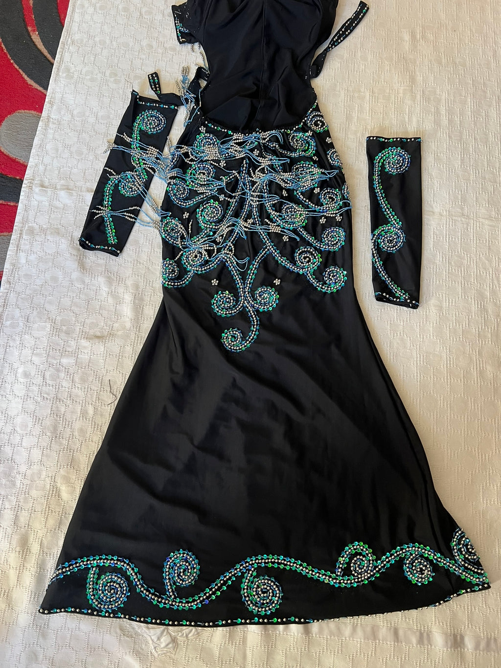 Professional Sexy Custom-Made Belly Dance Costume Belly Dancer one-piece Dress + Arm Pieces + Head piece, Handmade Embellished Dance outfit