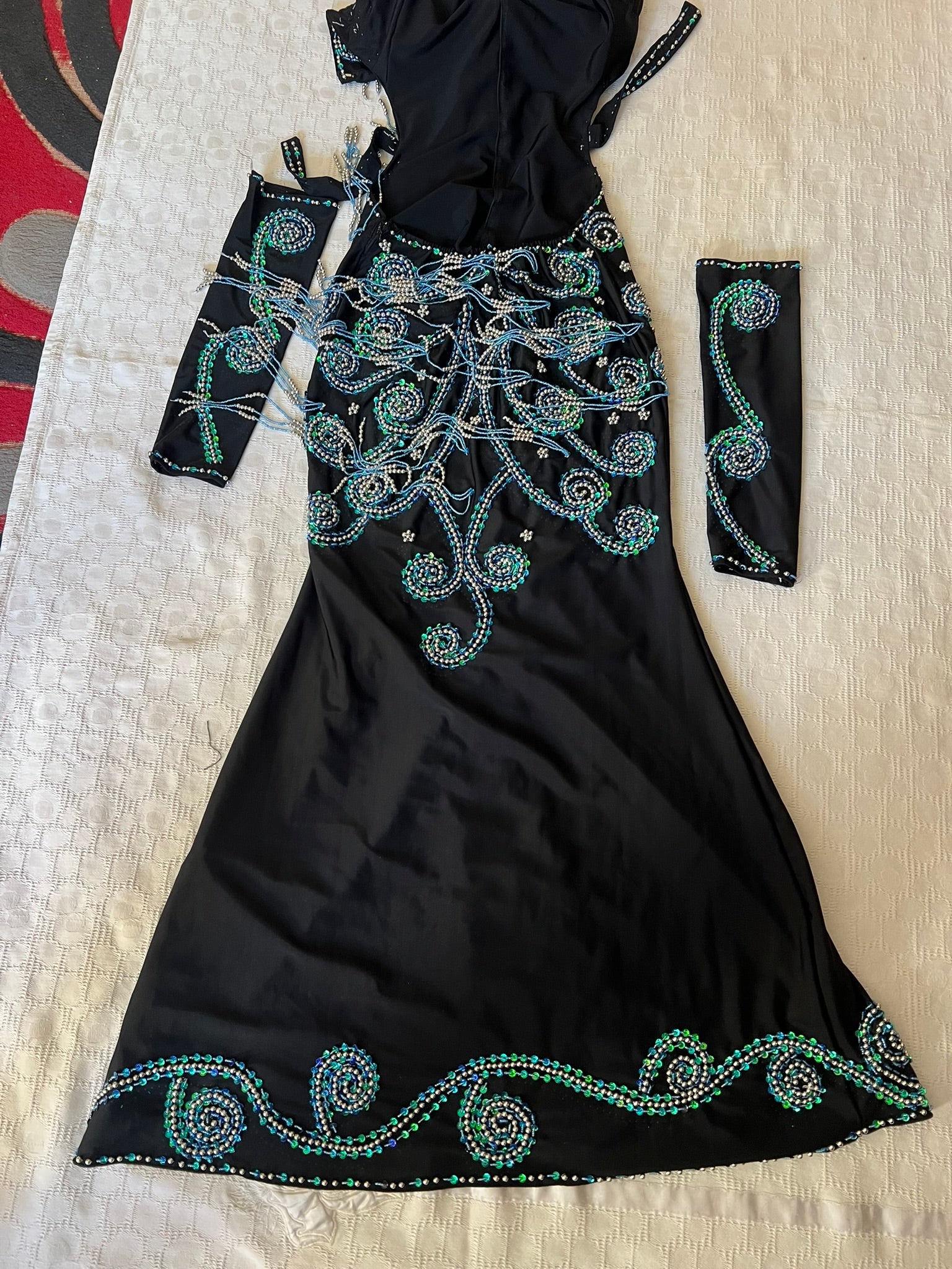 Professional Sexy Custom-Made Belly Dance Costume Belly Dancer one-piece Dress + Arm Pieces + Head piece, Handmade Embellished Dance outfit