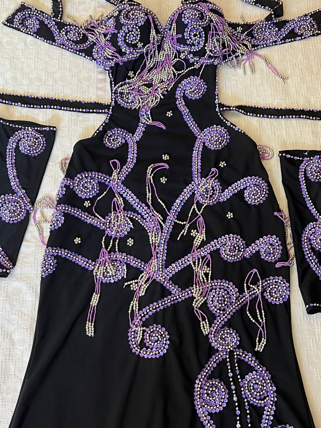 Professional Sexy Custom-Made Belly Dance Costume Belly Dancer one-piece Dress + Arm Pieces + Head piece, Handmade Embellished Dance outfit