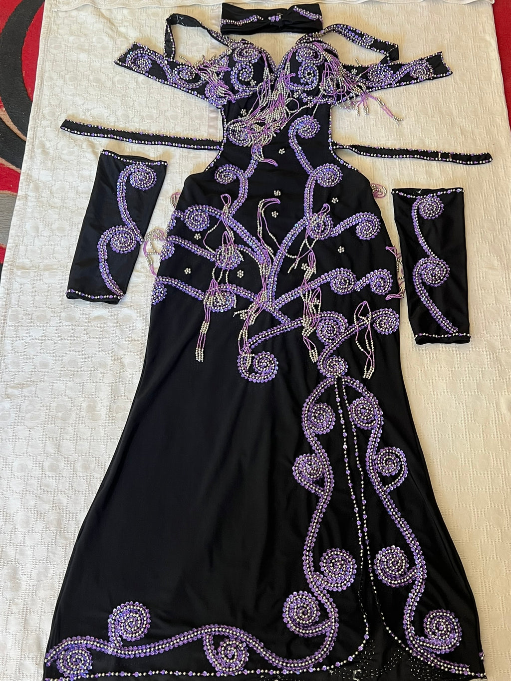 Professional Sexy Custom-Made Belly Dance Costume Belly Dancer one-piece Dress + Arm Pieces + Head piece, Handmade Embellished Dance outfit