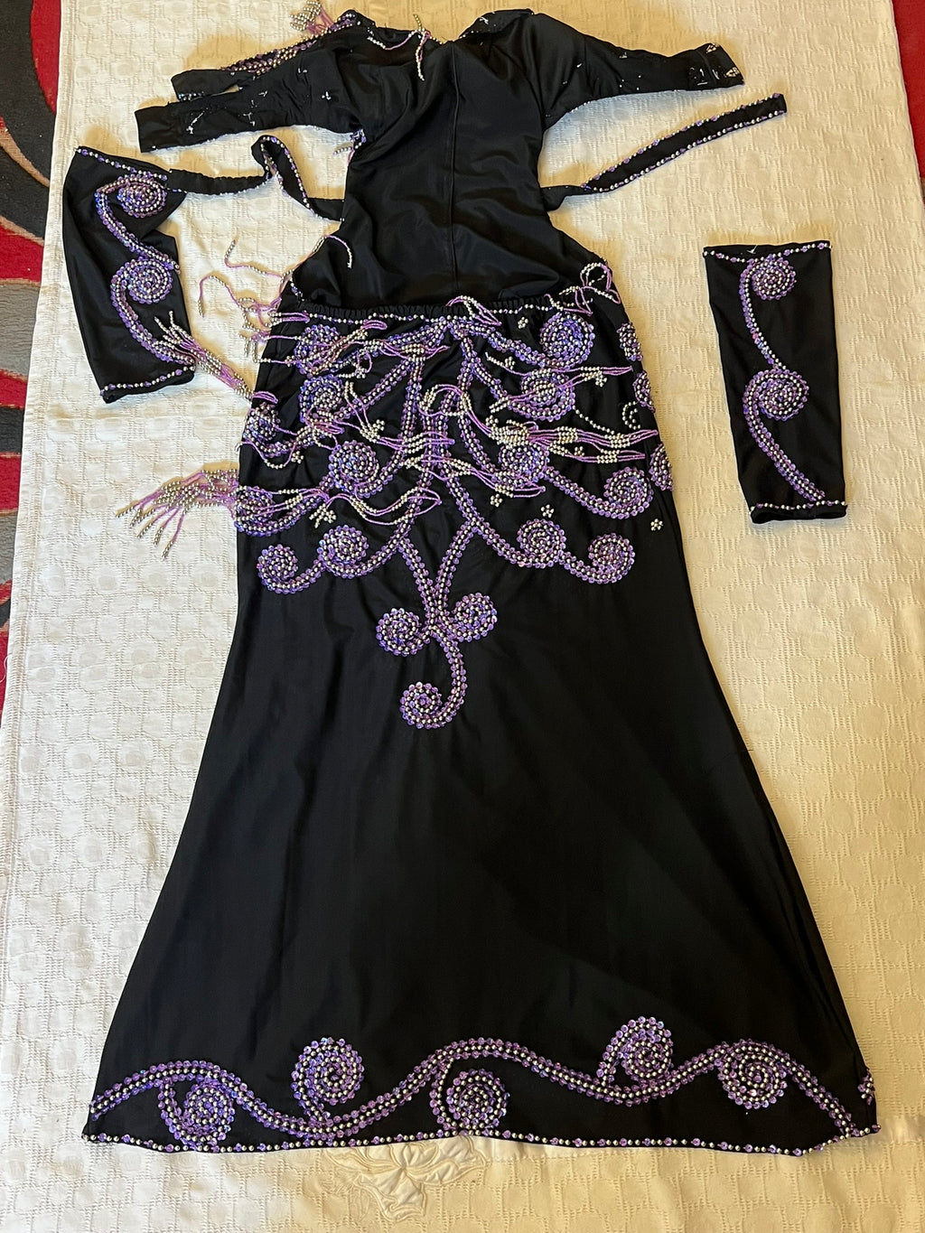 Professional Sexy Custom-Made Belly Dance Costume Belly Dancer one-piece Dress + Arm Pieces + Head piece, Handmade Embellished Dance outfit
