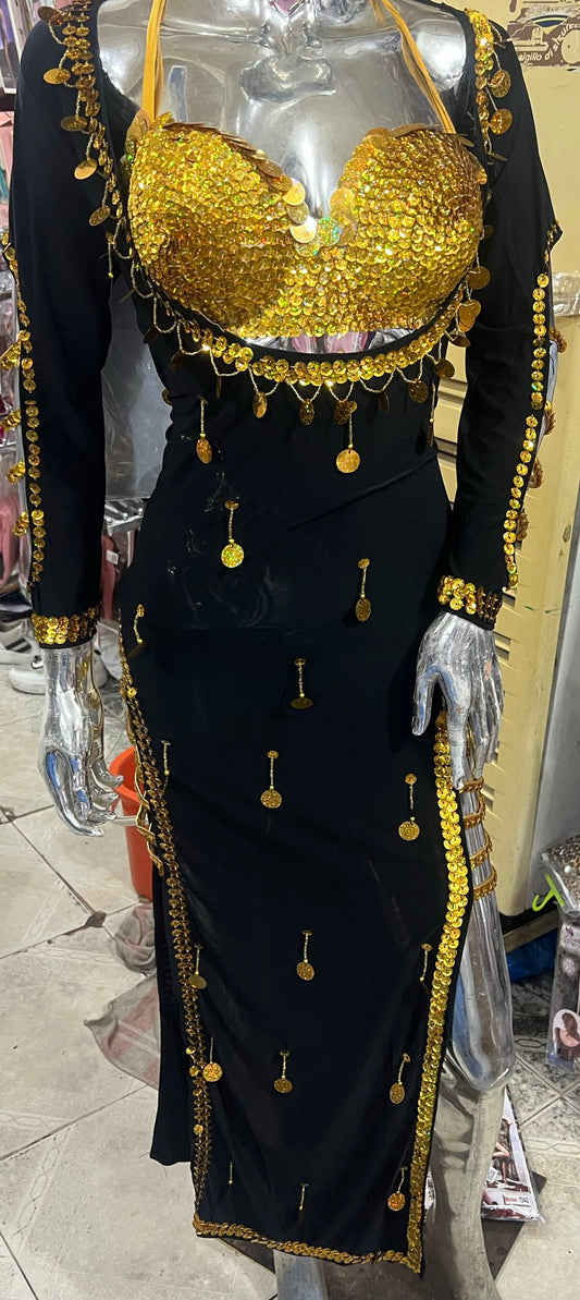 New Sexy Egyptian Belly Dance Costume Saidi Dress, Baladi Galabia, Fallahi Abaya