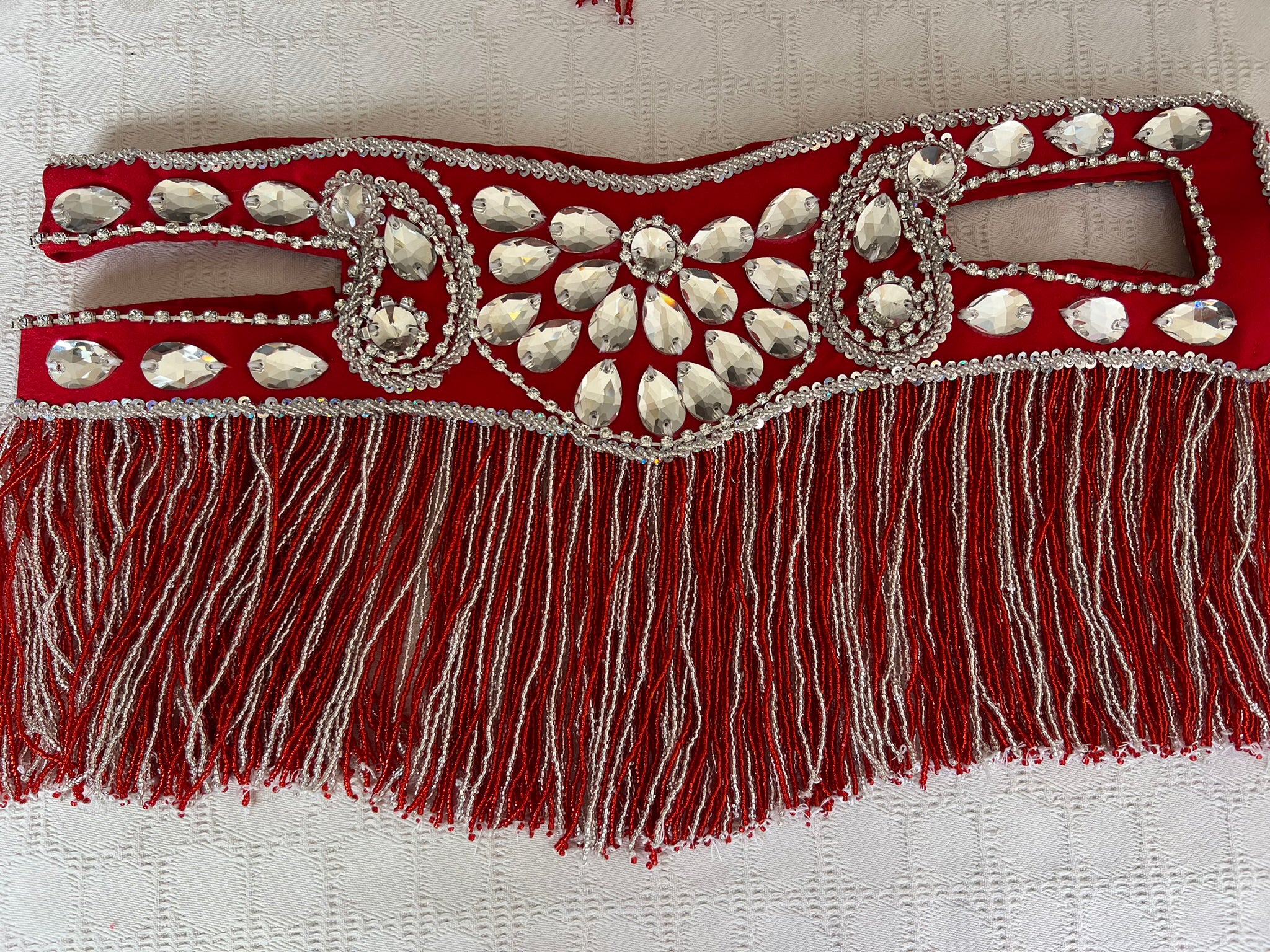 Professional Egyptian Belly Dance Belt & Bra – Hot Red Custom‑Made Embellished Dance Set