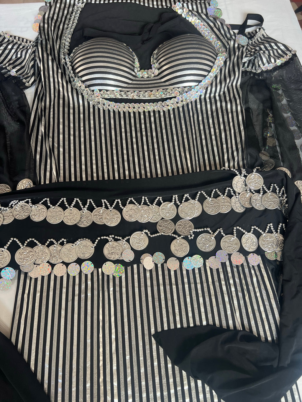 Egyptian Belly Dance Costume, Saidi Dress, Baladi Galabia, Fallahi Abaya with Bra, Oriental dance handmade embellished outfit, بدلة رقص شرقى