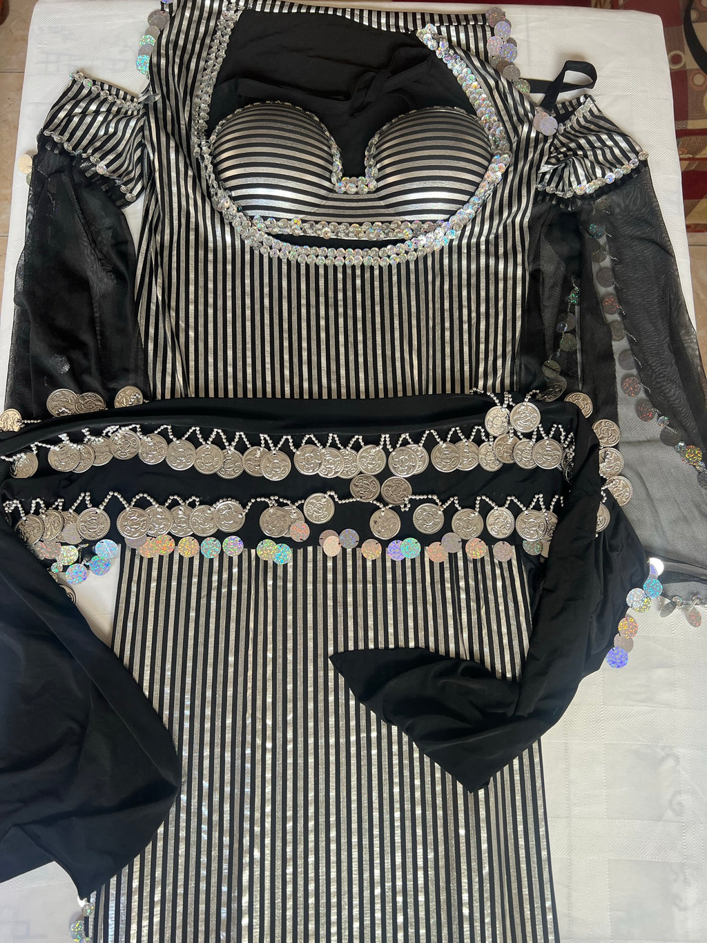 Egyptian Belly Dance Costume, Saidi Dress, Baladi Galabia, Fallahi Abaya with Bra, Oriental dance handmade embellished outfit, بدلة رقص شرقى