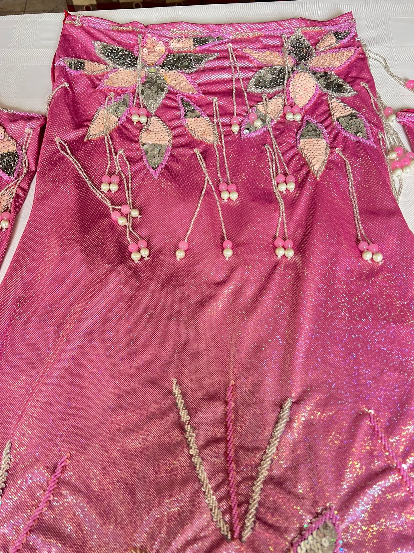 Authentic Egyptian Professional Belly dance costume / Hot shiny pink Handmade embellished belly dancer skirt and bra outfit/ Made to order dancing ensemble