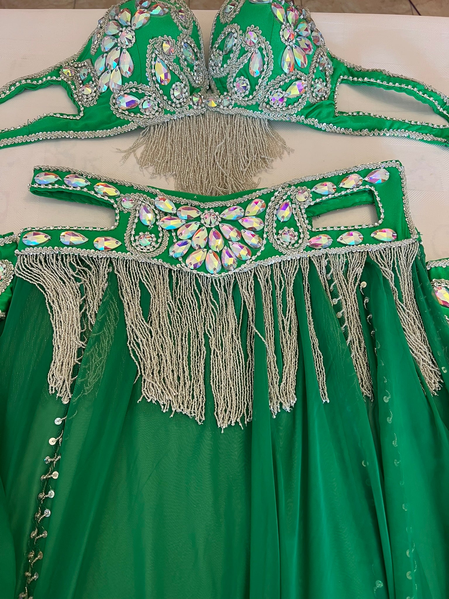 Vibrant Emerald Green Professional belly dance costume/ custom-made