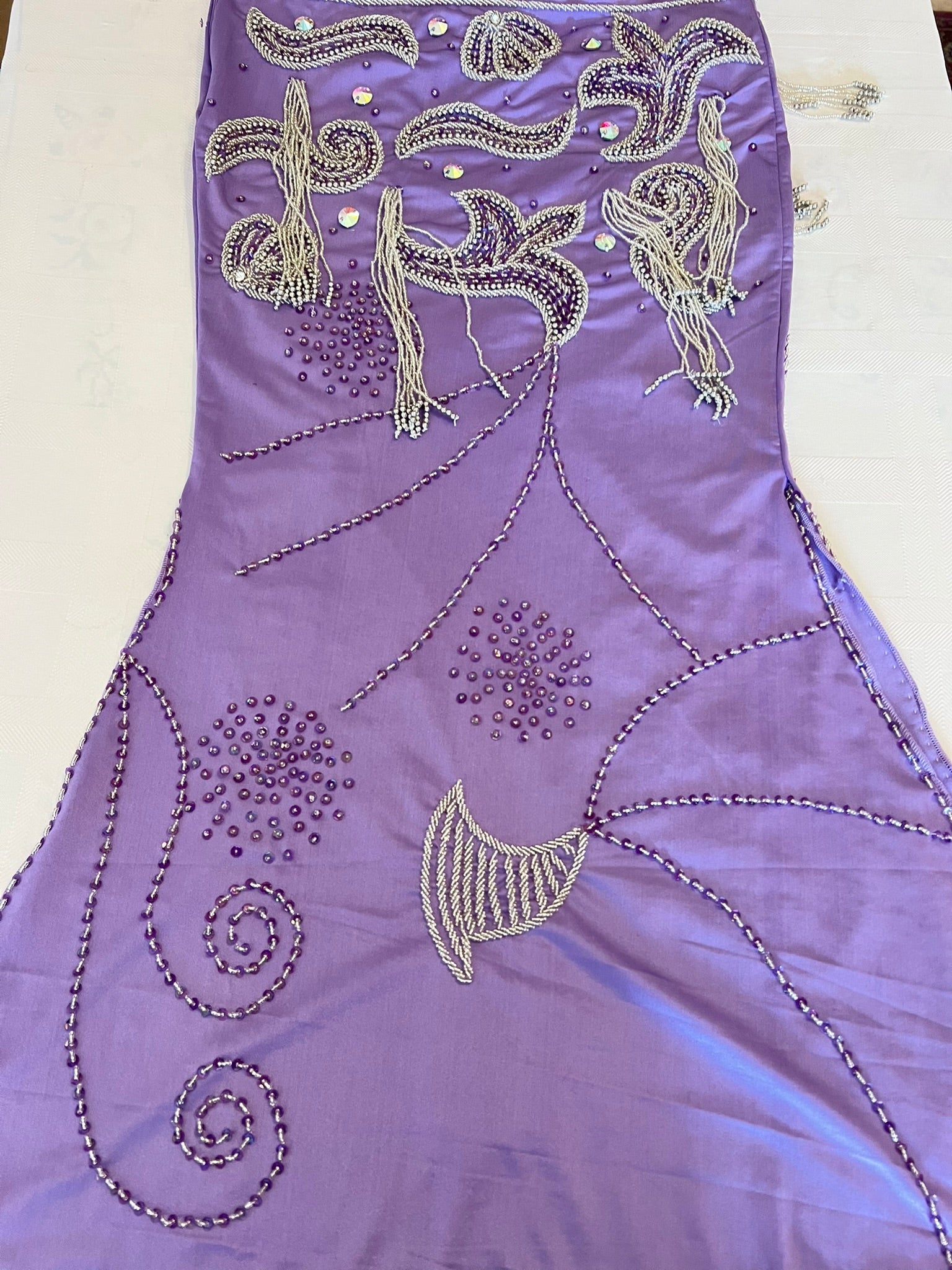 Lavender Purple Professional belly dance costume/ Handmade embellished Belly dancer skirt and bra outfit