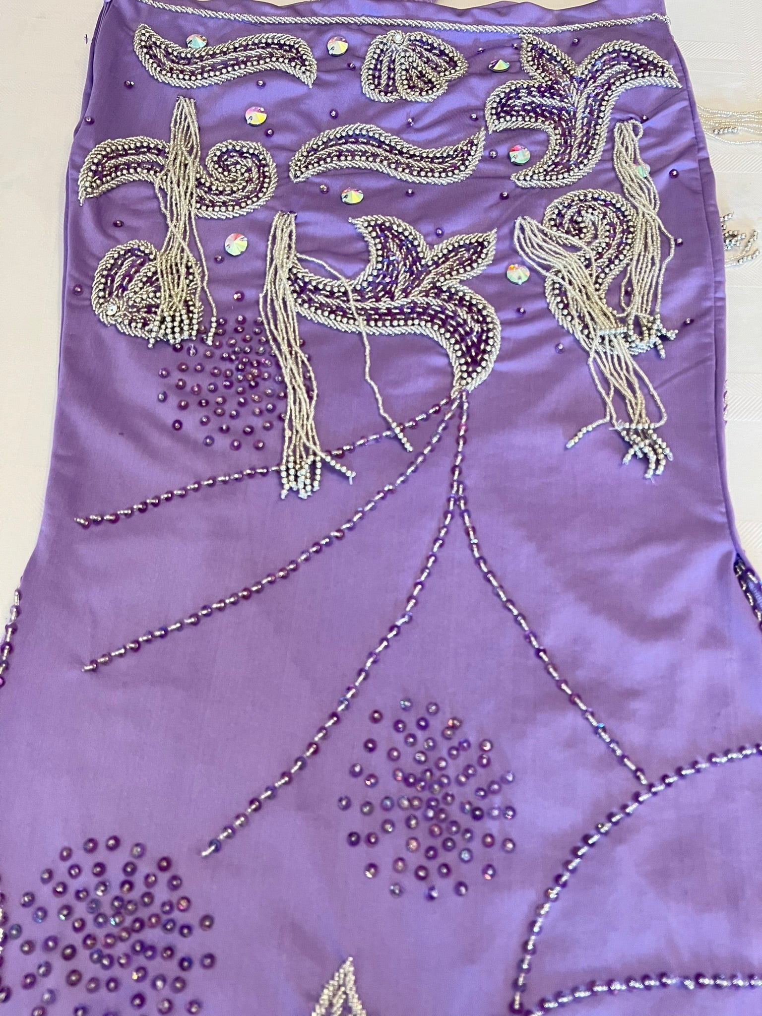 Lavender Purple Professional belly dance costume/ Handmade embellished Belly dancer skirt and bra outfit