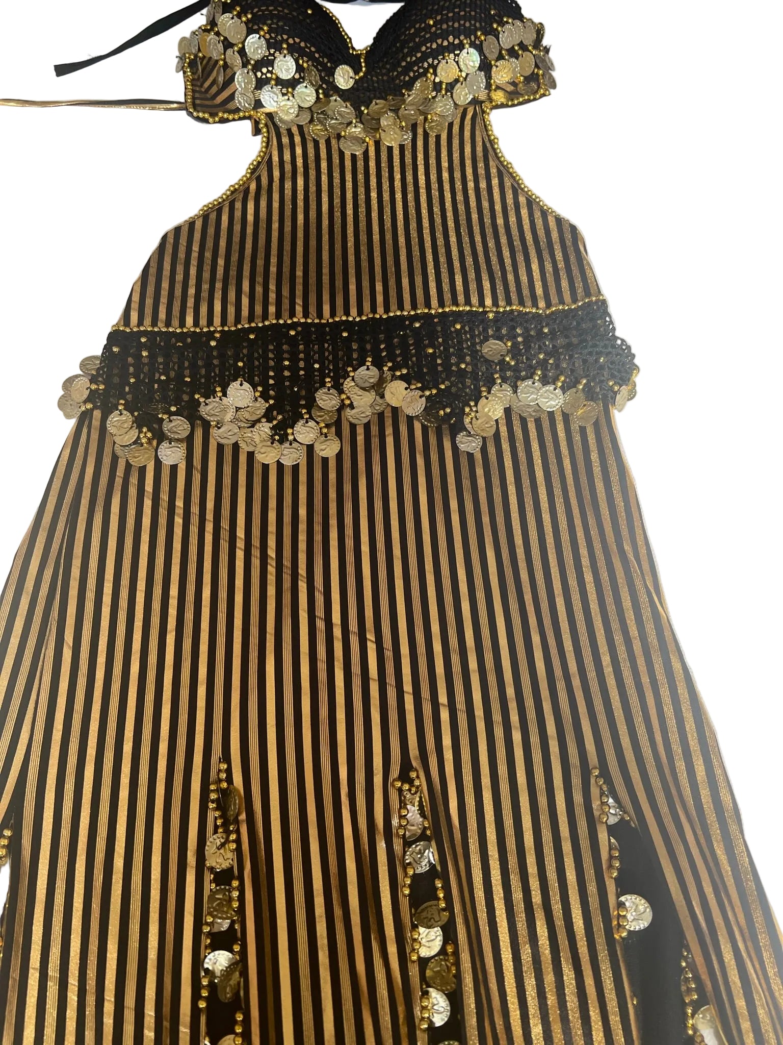 Egyptian Belly Dance Galabia – Handmade Embroidered Oriental Costume with Sequin Embellishments Black & gold