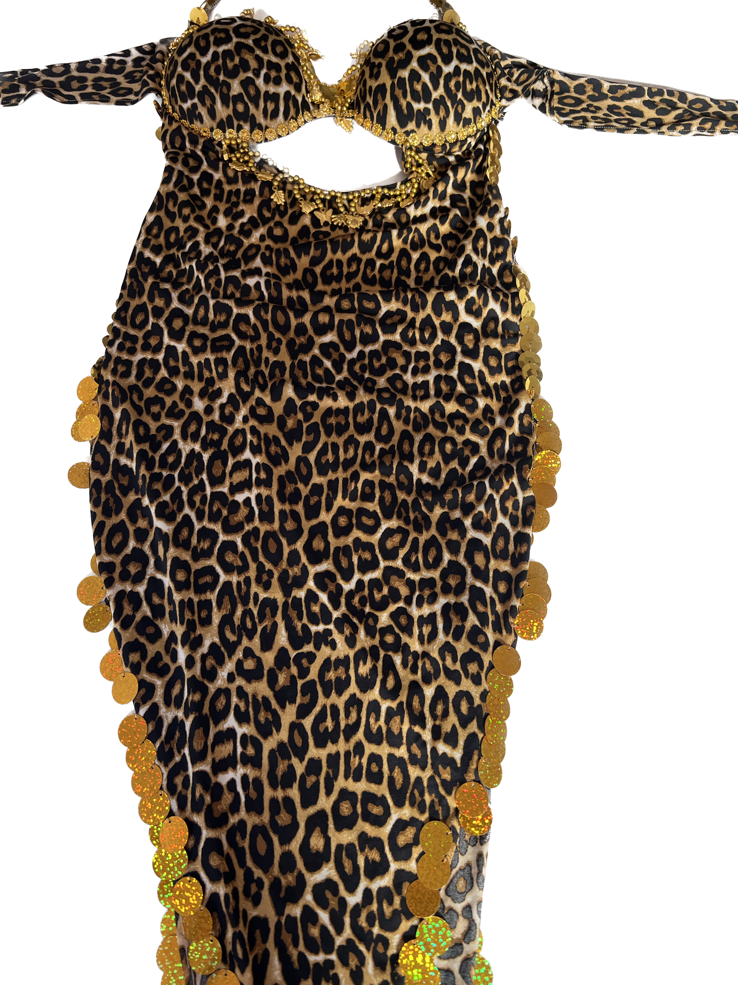 Sexy Bauchtanz-Outfit mit Leopardenmuster und Stickereien, sexy Dessous für den orientalischen Tanz.