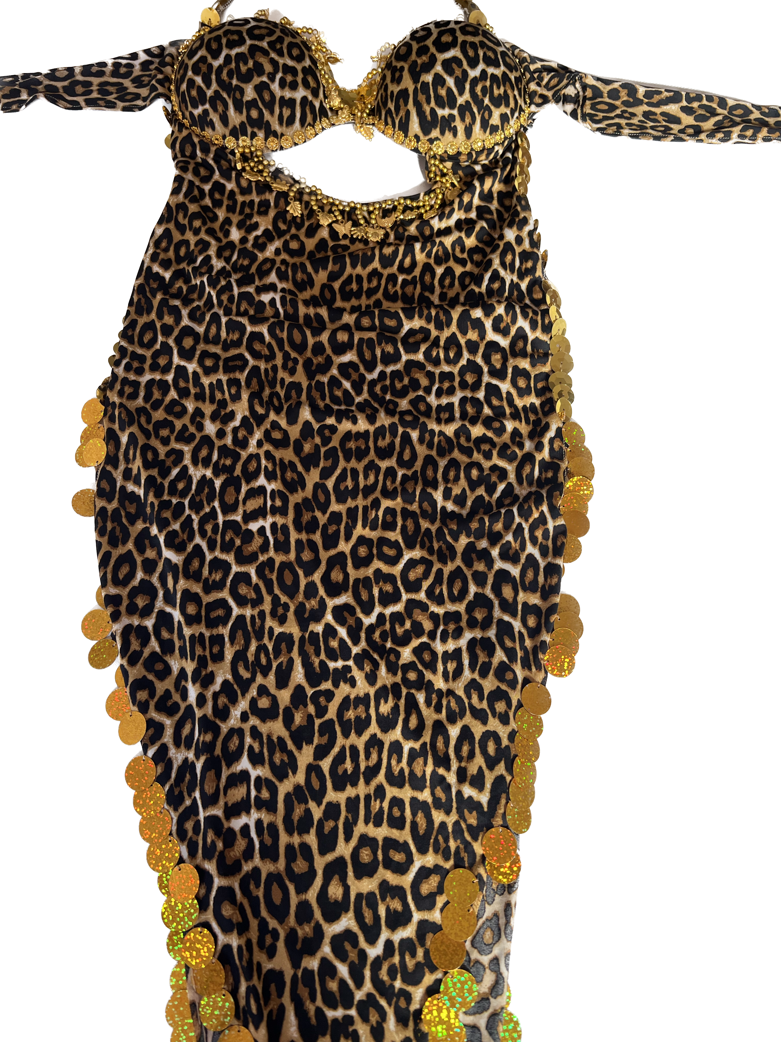 Sexy Bauchtanz-Outfit mit Leopardenmuster und Stickereien, sexy Dessous für den orientalischen Tanz.