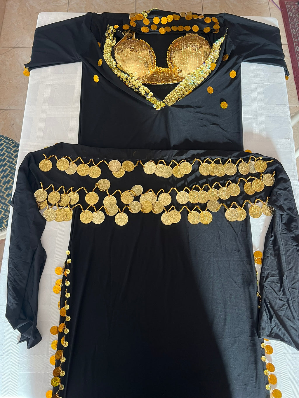 Elegant Egyptian Belly Dance Costume – Saidi Galabia with Bra, Hip Scarf & Headpiece