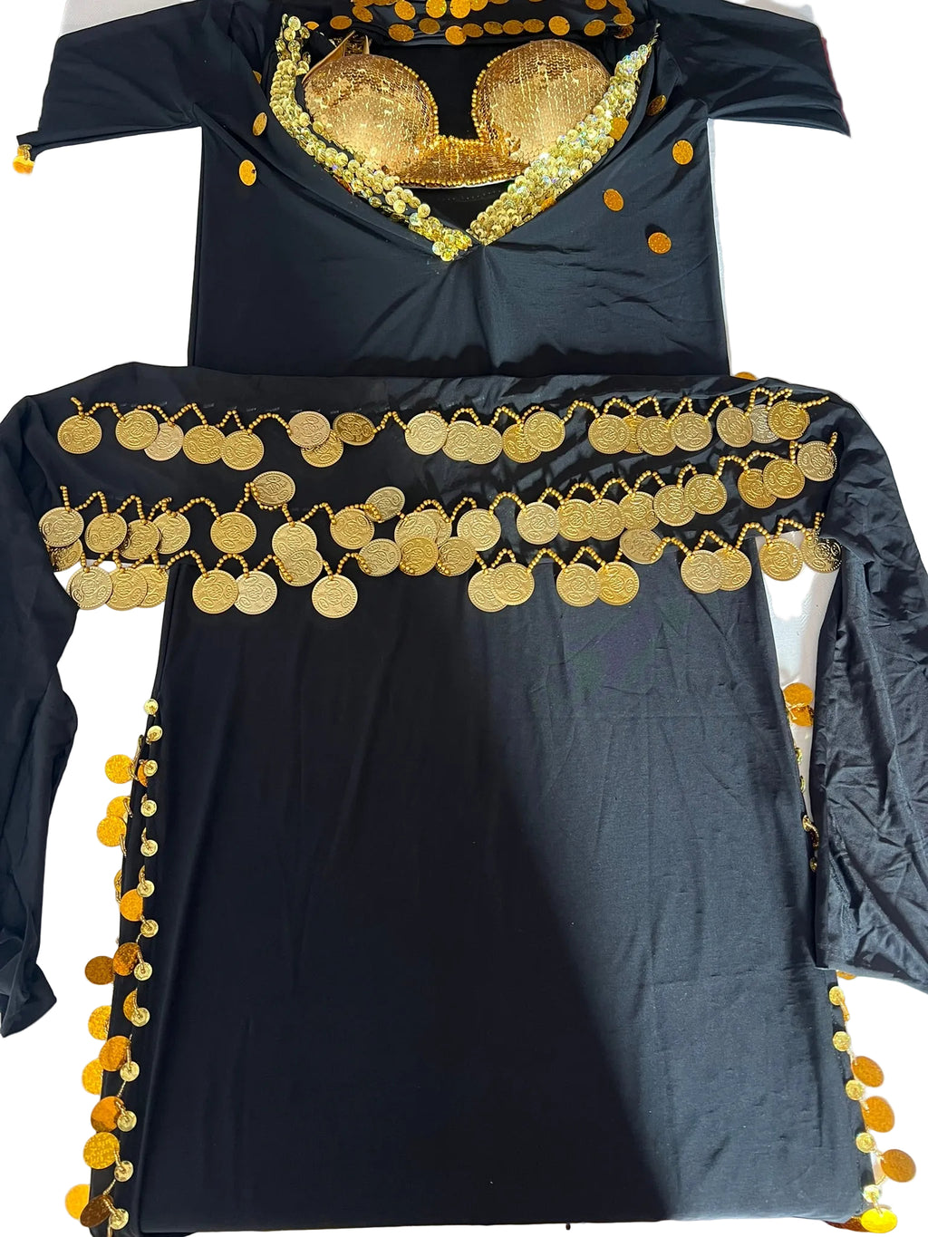 Elegant Egyptian Belly Dance Costume – Saidi Galabia with Bra, Hip Scarf & Headpiece