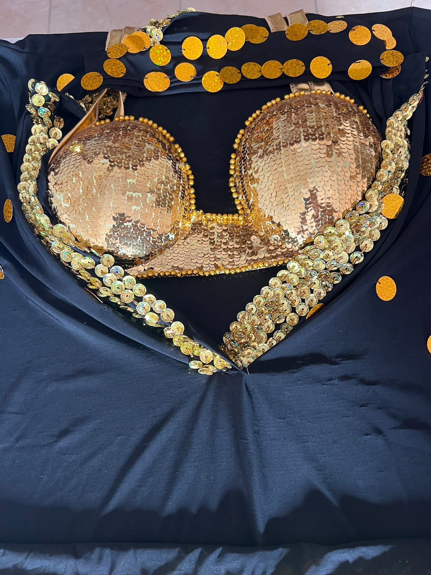 Elegant Egyptian Sexy Belly Dance Costume, Saidi Dress, Baladi Galabia, with Bra & Hip scarf.