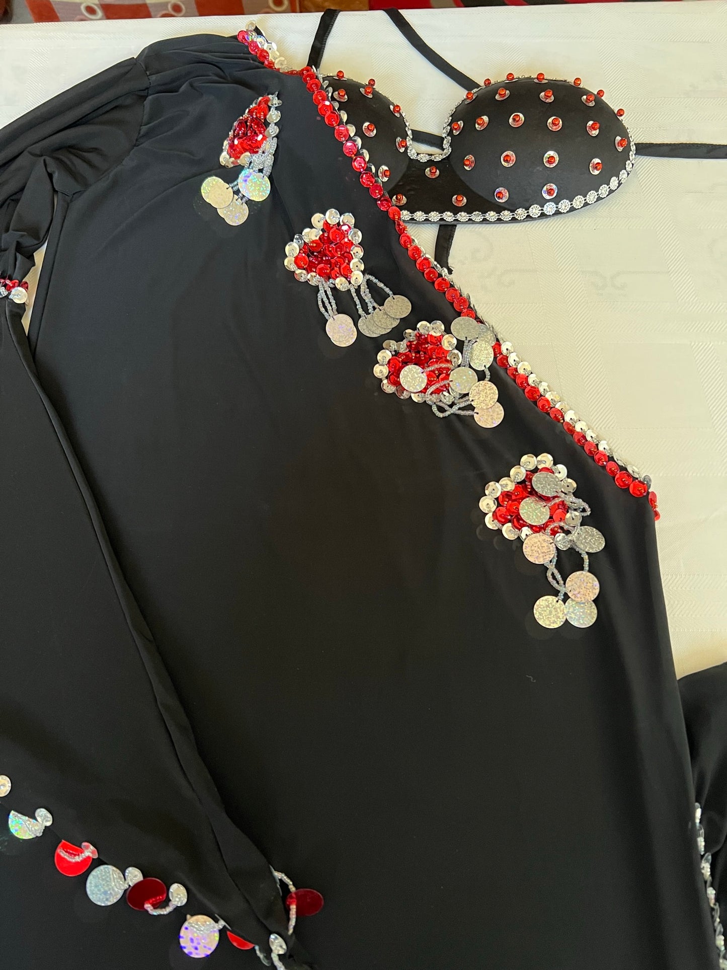 Egyptian Oriental Belly Dance Dress, with bra included, BELLYDANCE outfit, handmade embellished belly dance set, one size.