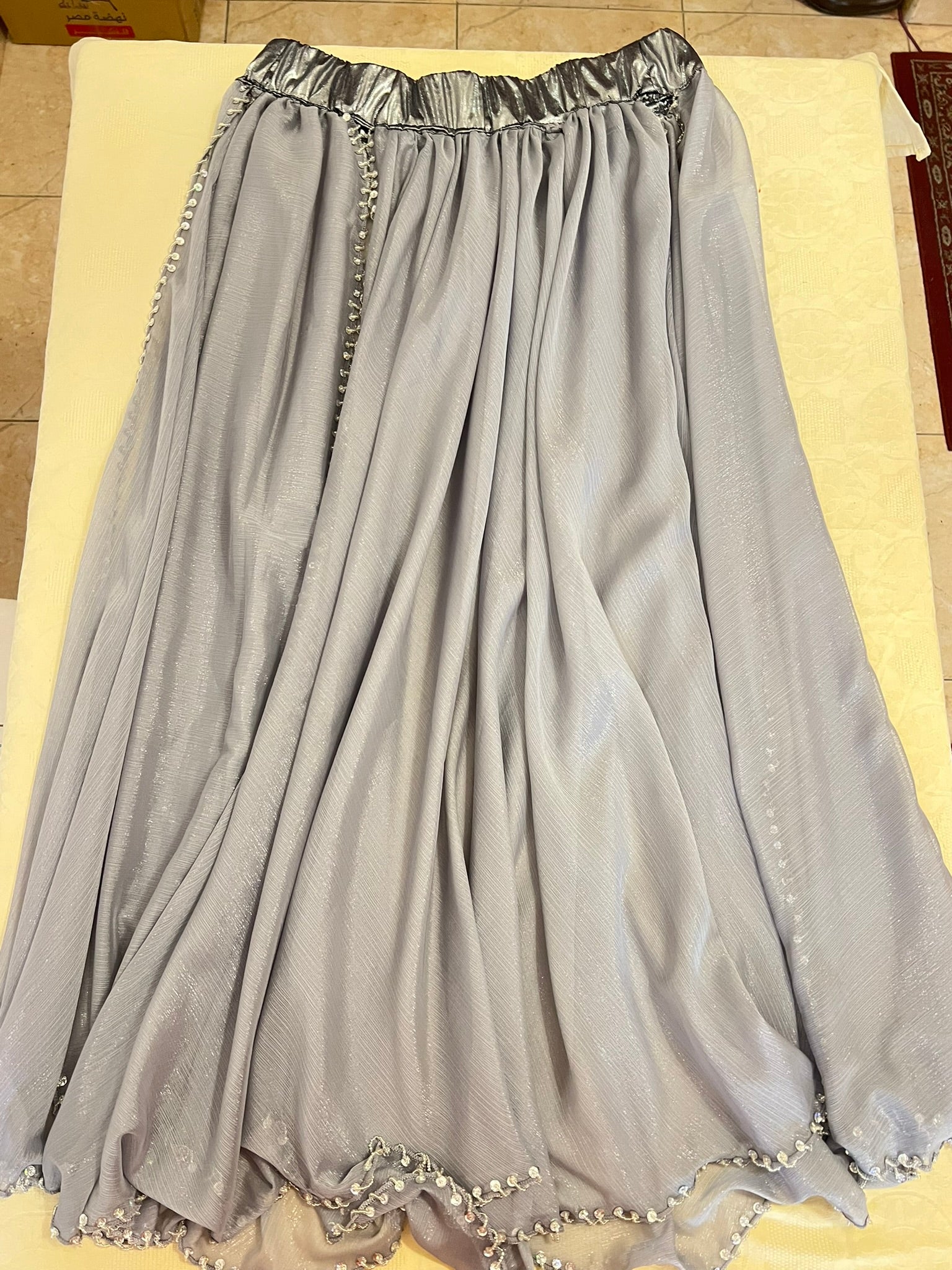 Professional Silver Belly dance costume, Dancing belt, skirt, Bra and sleeves ensemble