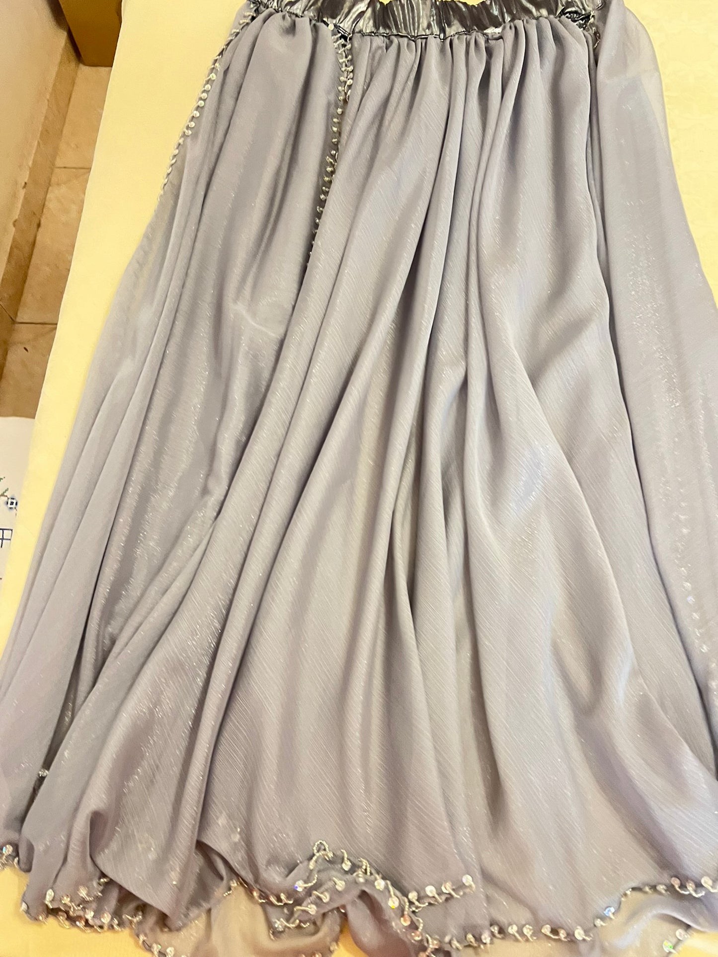 Professional Silver Belly dance costume, Dancing belt, skirt, Bra and sleeves ensemble