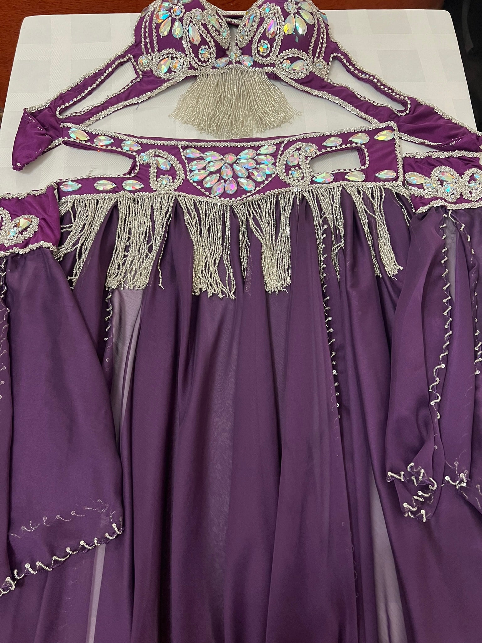 Luxurious premium quality elegant purple Professional belly dance costume/ custom-made
