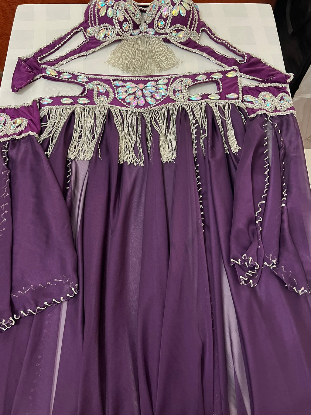Luxurious premium quality elegant purple Professional belly dance costume/ custom-made