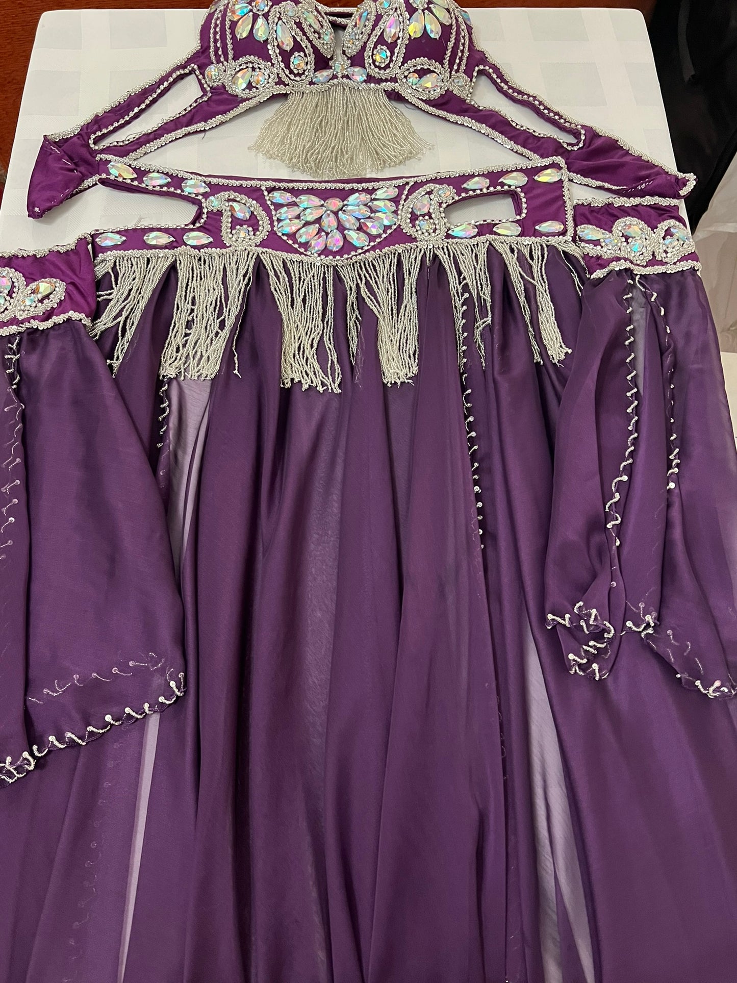 Luxurious premium quality elegant purple Professional belly dance costume/ custom-made