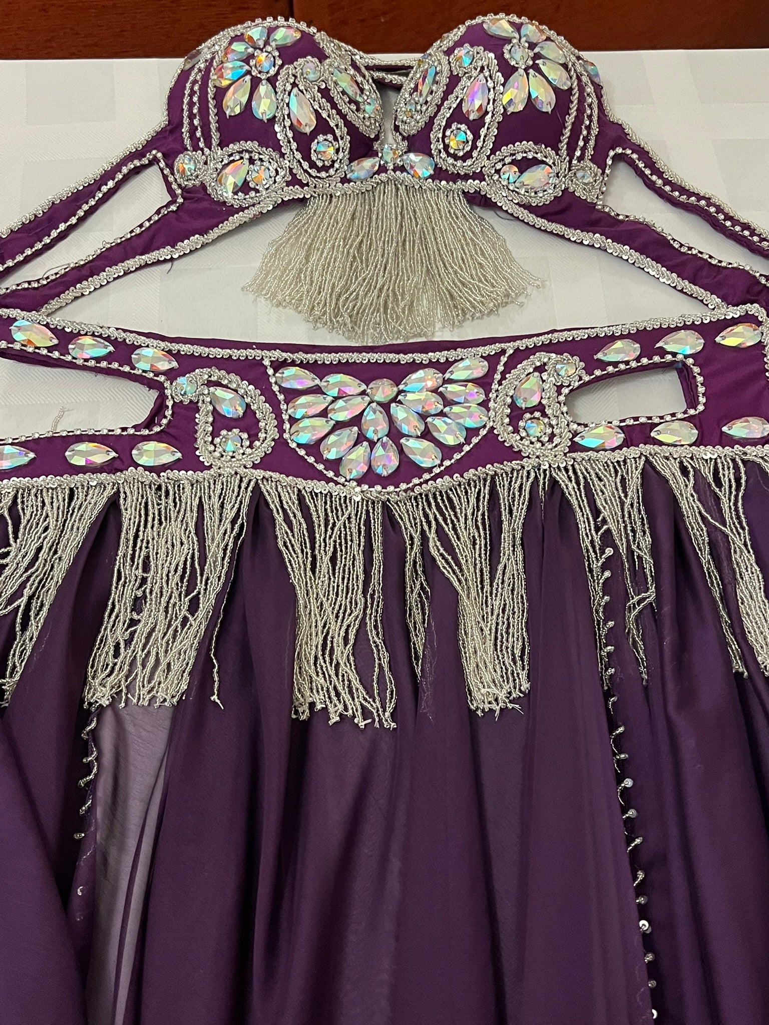 Luxurious premium quality elegant purple Professional belly dance costume/ custom-made