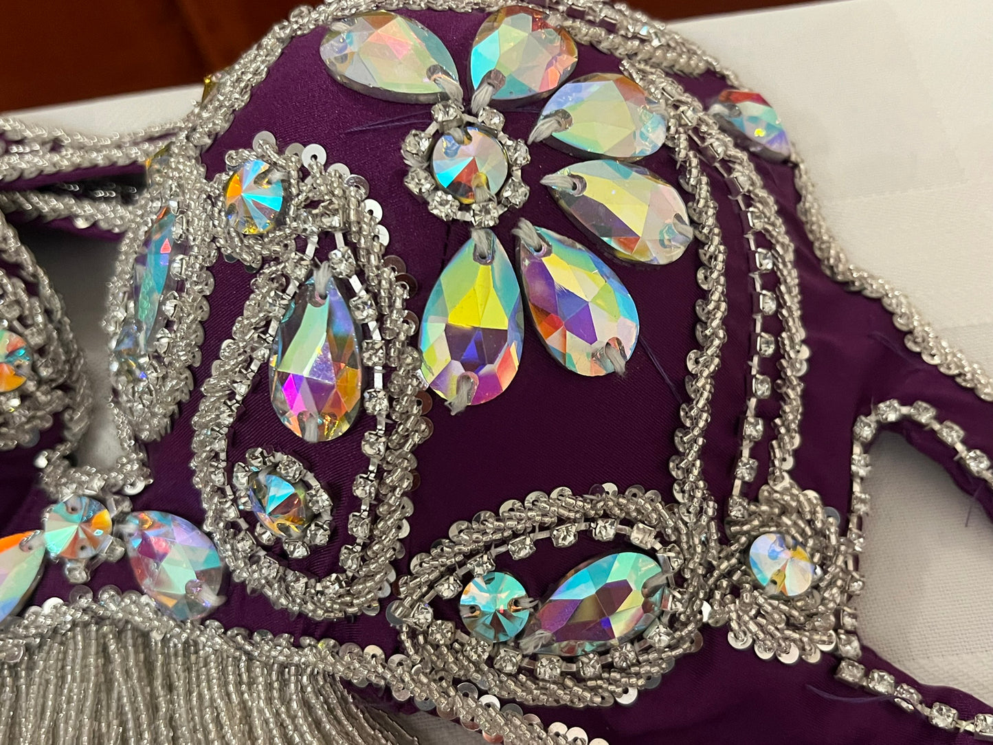 Luxurious premium quality elegant purple Professional belly dance costume/ custom-made