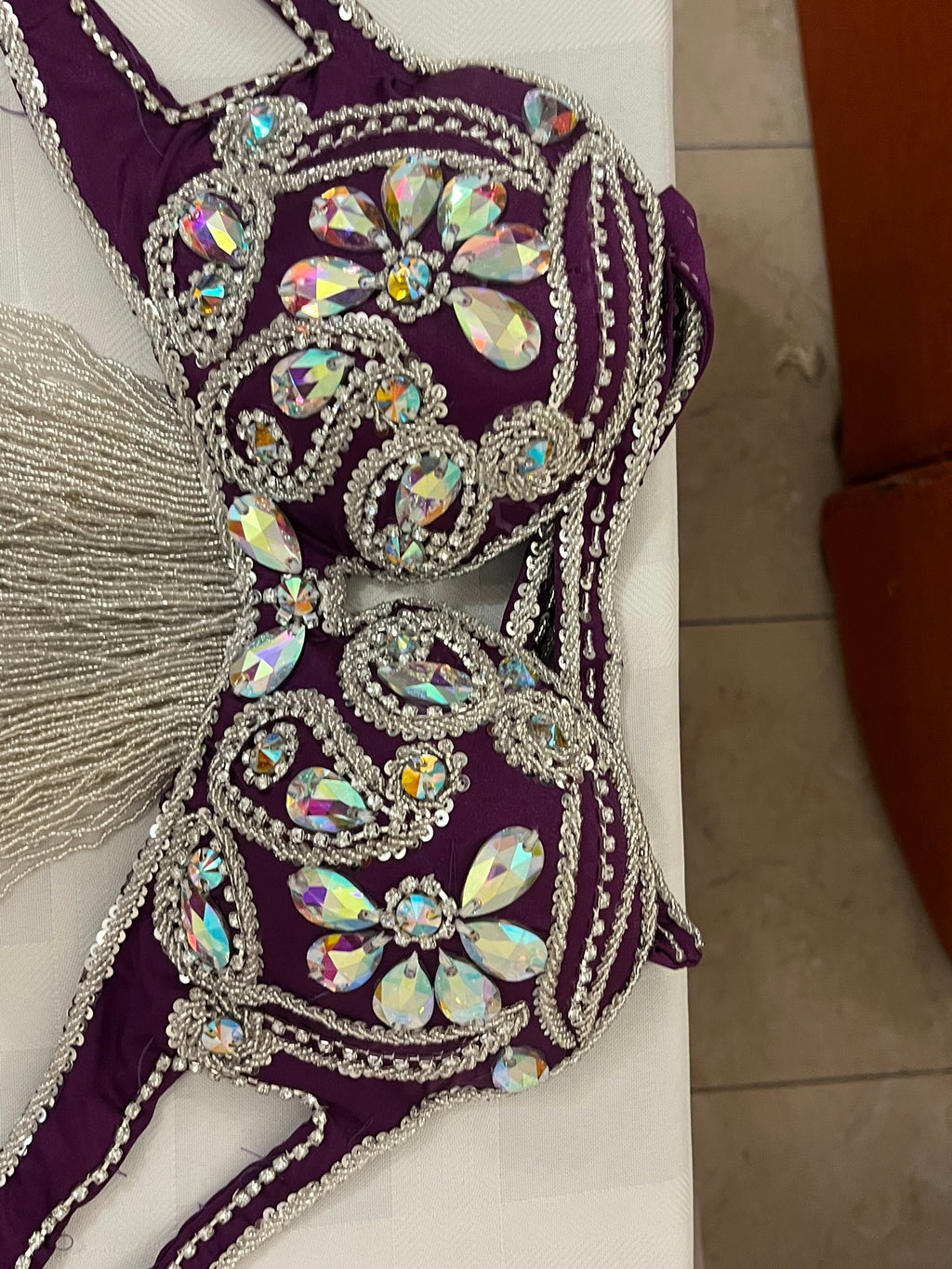 Luxurious premium quality elegant purple Professional belly dance costume/ custom-made