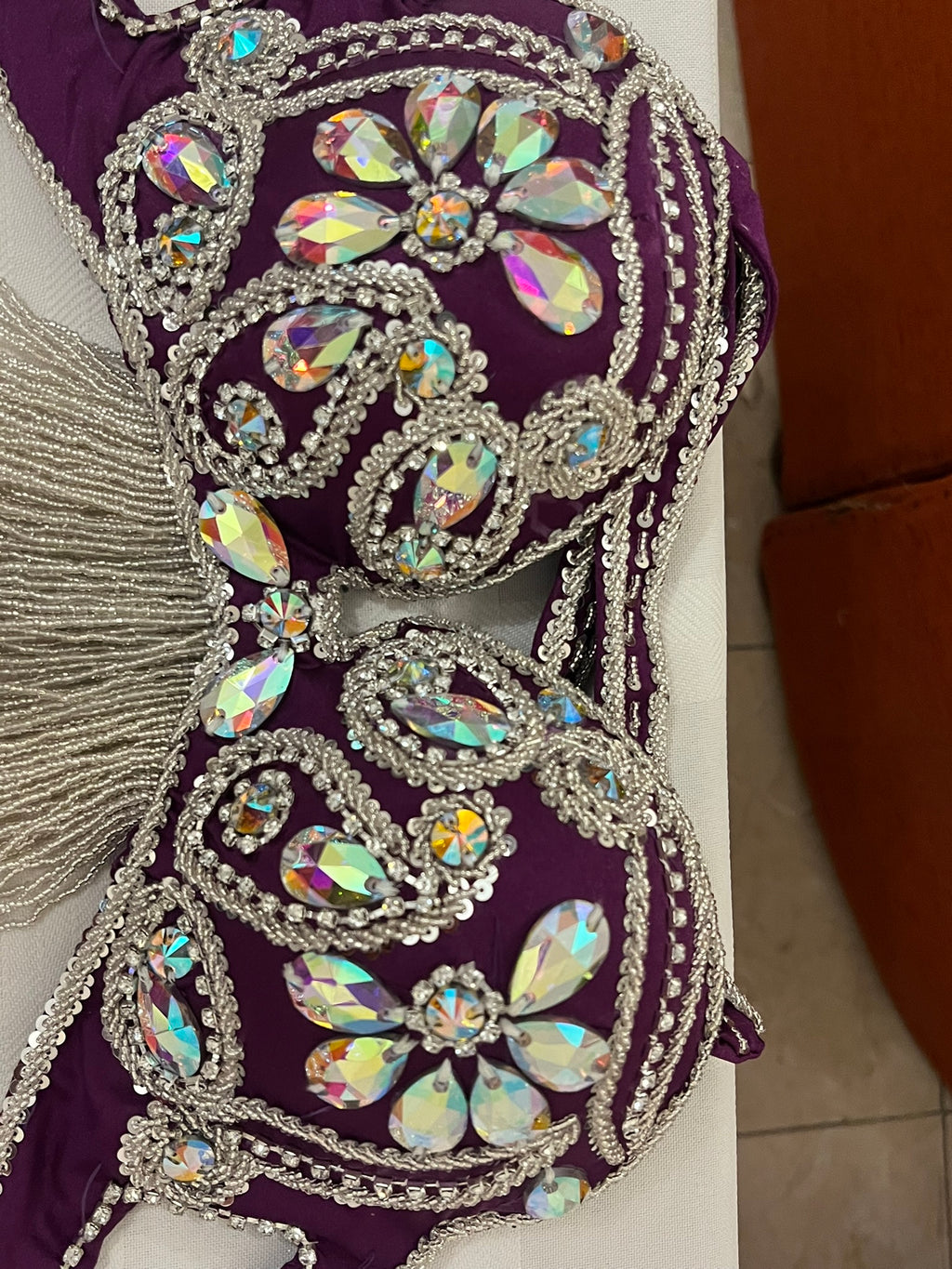 Luxurious premium quality elegant purple Professional belly dance costume/ custom-made