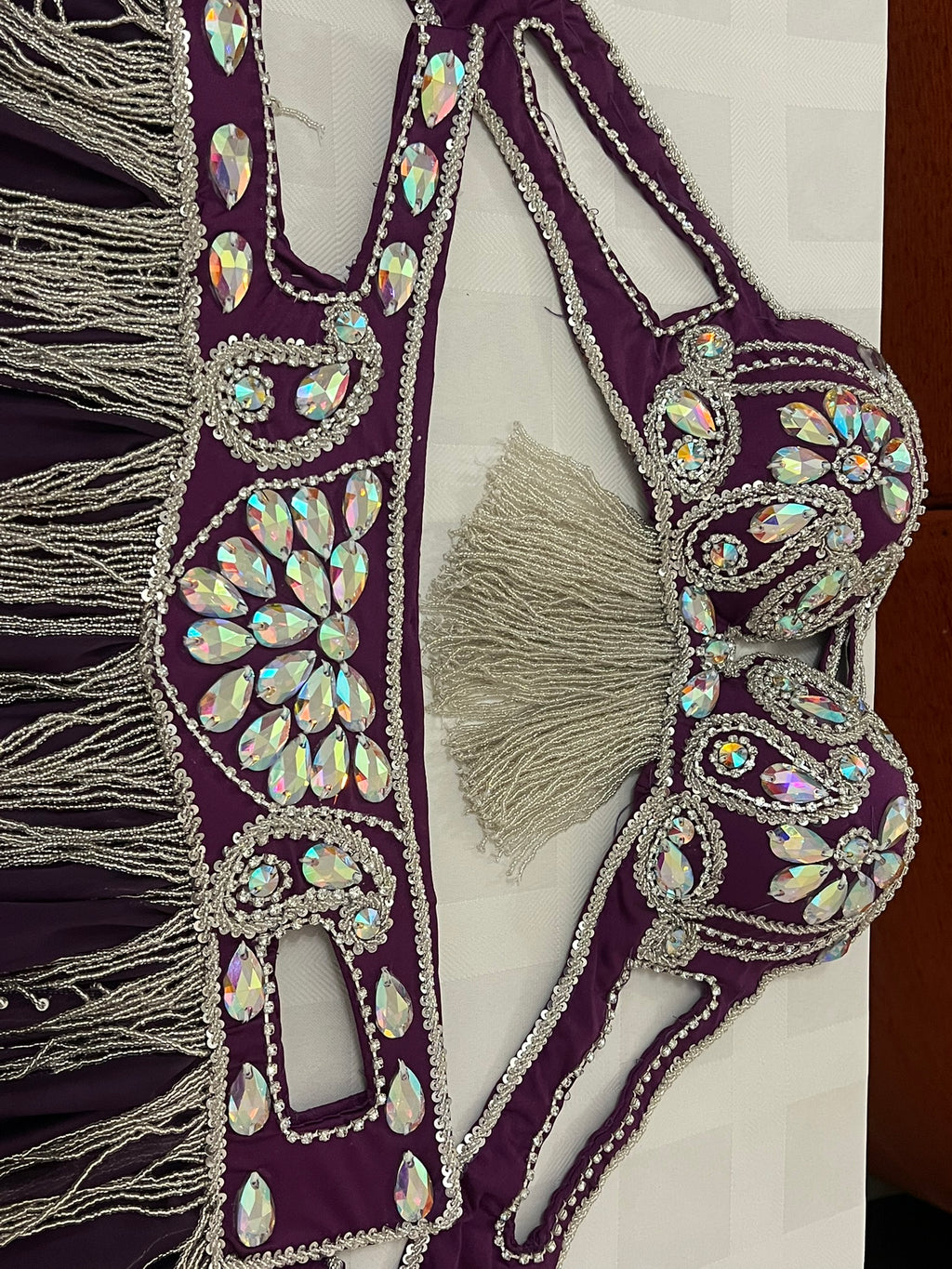 Luxurious premium quality elegant purple Professional belly dance costume/ custom-made