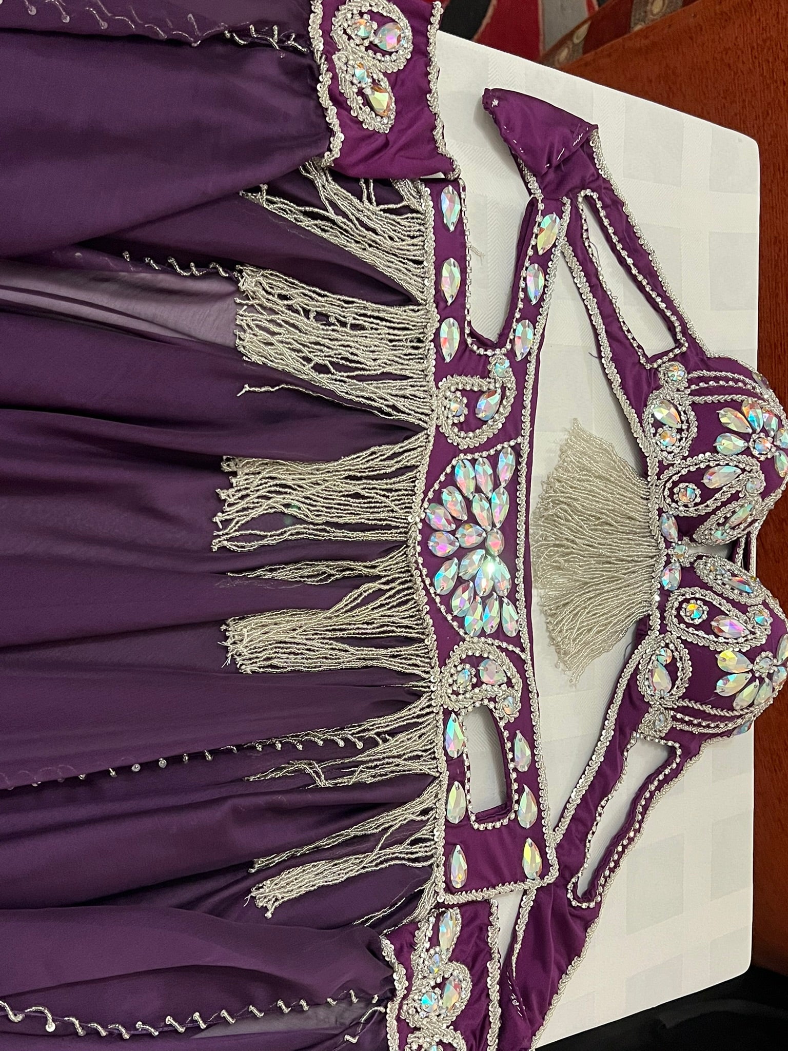 Luxurious premium quality elegant purple Professional belly dance costume/ custom-made