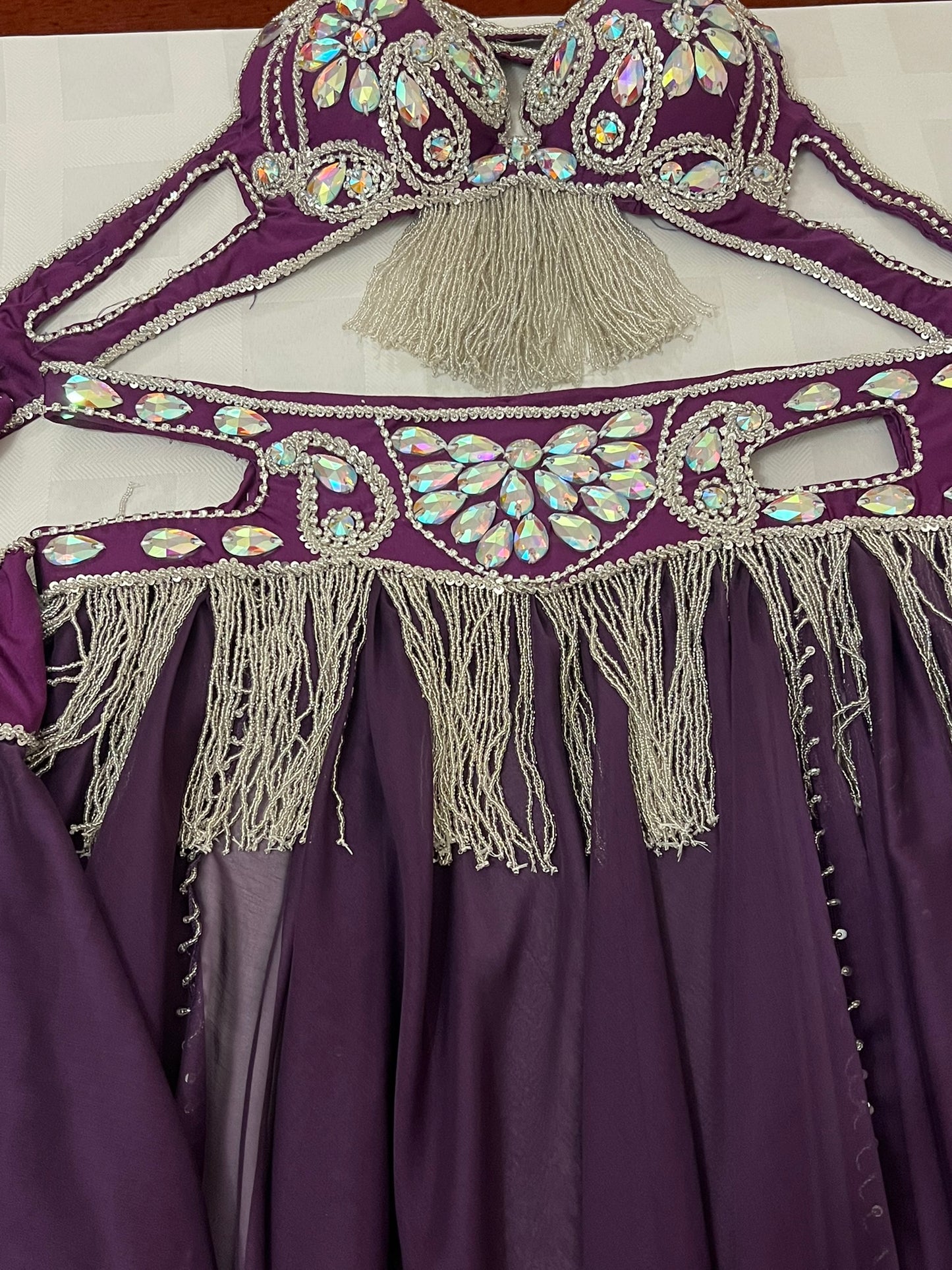 Luxurious premium quality elegant purple Professional belly dance costume/ custom-made