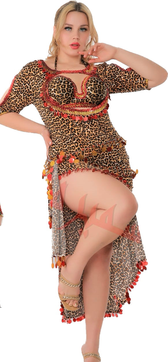 Egyptian belly dance dress with bra, dance Saidi Galabia, one size, leopard